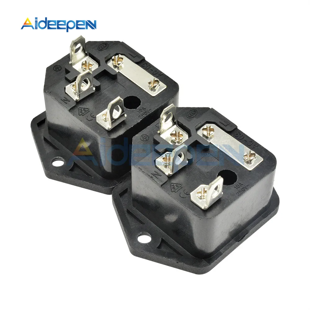 5 шт. AC-03 10A 250VAC 3 Pin IEC320 C14 Разъем питания винт фиксированный Железный сердечник AC Розетка с предохранителями интерфейс