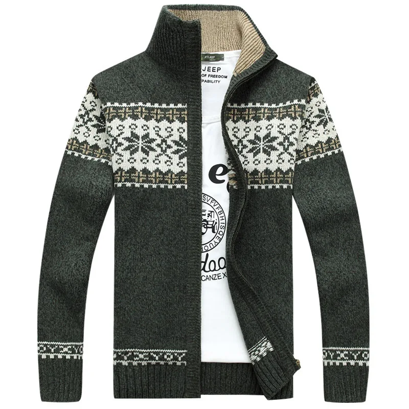 

Winter Men's Slim Sweater Coat Turtleneck Tide Wool Knitted Cardigan Jacquard Full Zip Autumn Long Sleeve Casual Male Clothing