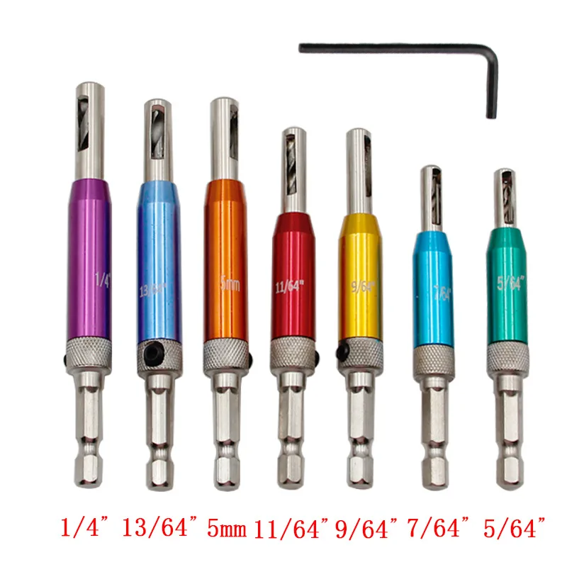 4/7PC2/2.8/3.5/4.5/5/6.35mm HSS Self Centering Hinge Center Hexagon Drill Bits Door Cabinet Woodworking Positioning Hole Puncher