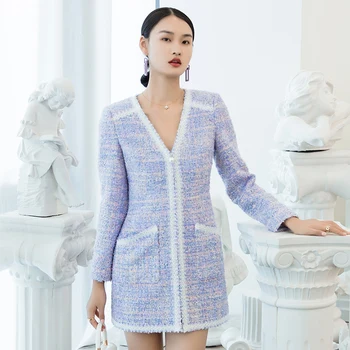 

YIGELILA Autumn New Fashion Women Coats Elegant V-neck Coats Office Lady Tweeds Coats 91100