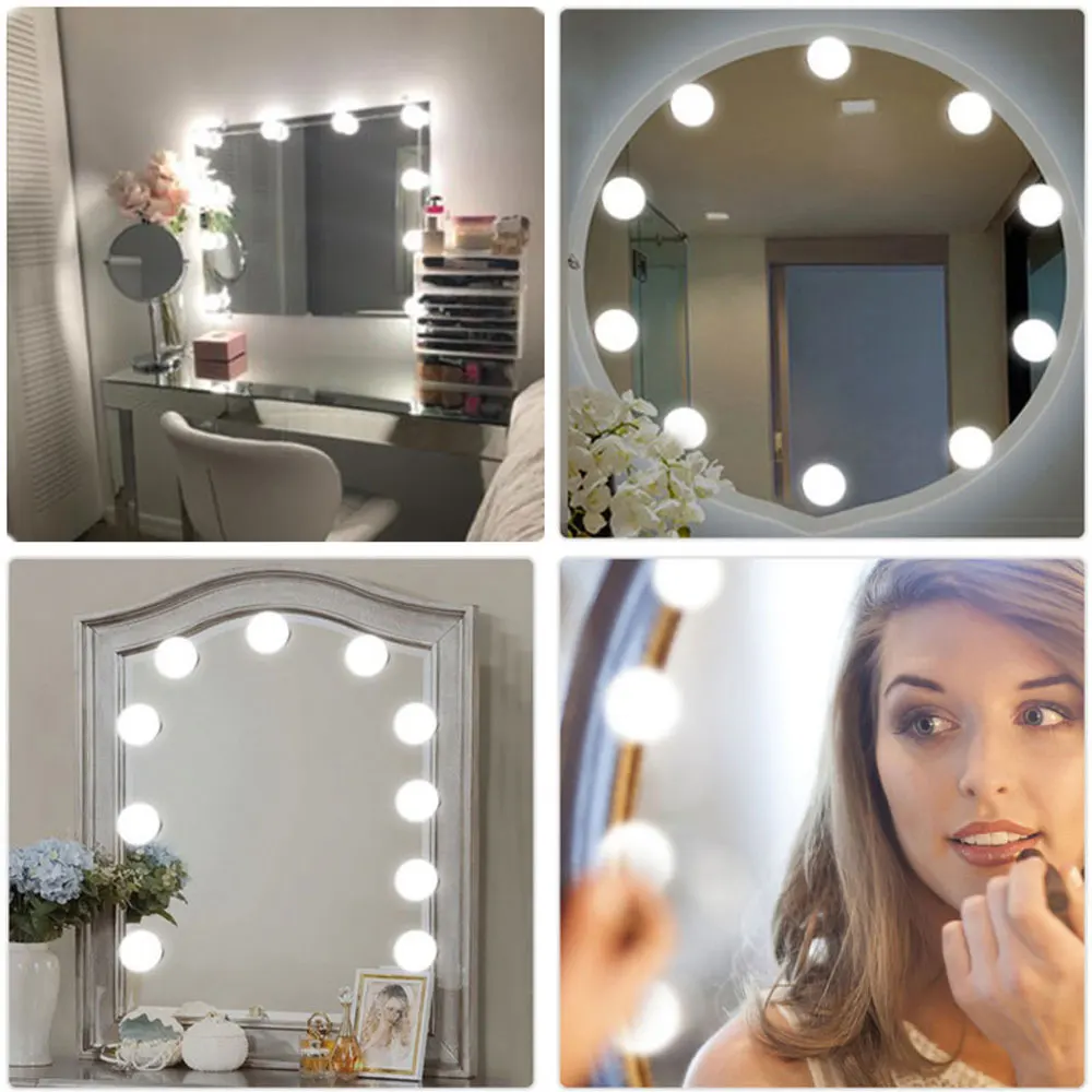 LED Dimmable Vanity Mirror Light USB Makeup Vanity Light Cosmetic Hollywood Bulb LED Wall Mirror Lamp Bathroom Dressing Table