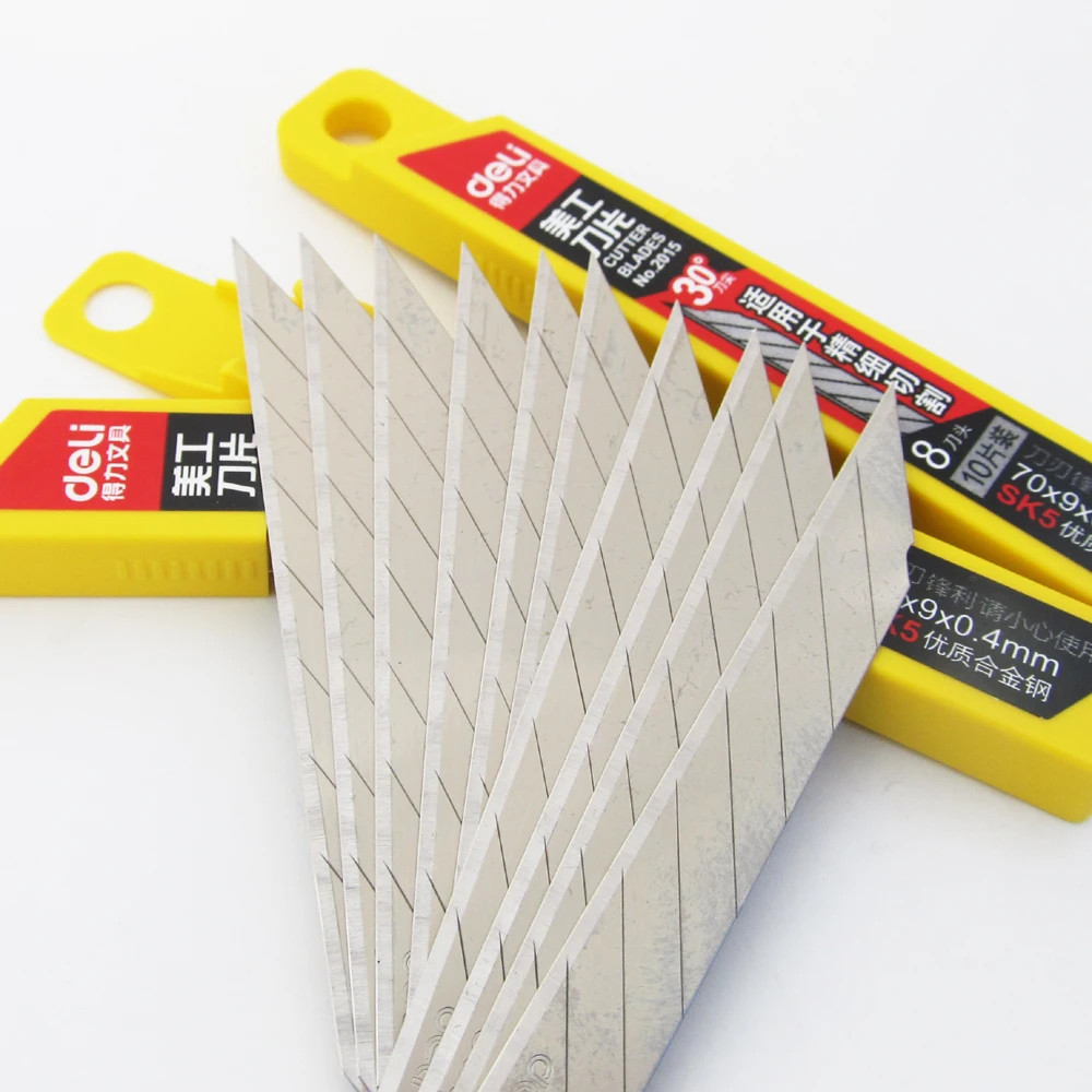 10 DELI packs SK5 Steel 70x9x0.4mm 30 degree Tip Cutter Blades Knife No.2015