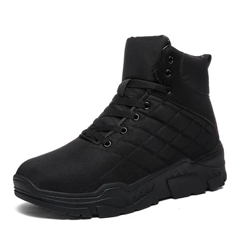 

2019 Men Snow Boots Flat Lace Up Winter Plus Size 39-45 Platform Male Warm Shoe New Flock Fur Suede Ankle Boots Sneaker Non-slip