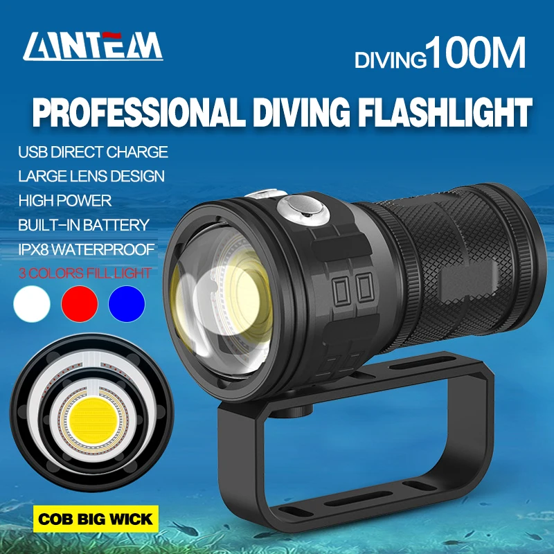 12800mah Ipx8 Underwater 80m Powerful 5000lumen Diving Flashlight