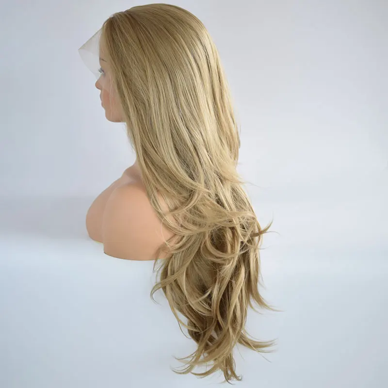 Смешанный блонд объемная волна 26 ''синтетический 13*3 парик фронта шнурка жаропрочные волокна волос естественная линия волос средний пробор для женщин парики