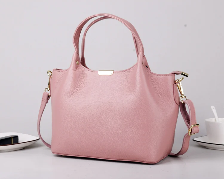 bolsa de cubo cuero genuino mujer, повседневная сумка-тоут с короткими ручками, кошелек, сумка