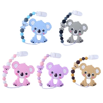 

Silicone Teether Pacifier Chain Clip Cartoon Animal Teething Necklace Silicone Bead Toy For Children