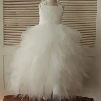 

Flower Girl Dress Ball Gown Halter Knee-length Sleevelss Lace Tulle Crossed Straps