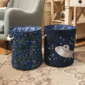 

Home Organizer Dirty Laundry Basket Cotton Linen Spacecraft/Star Print Large Capacity Multifunction Sundries Storage Barrels