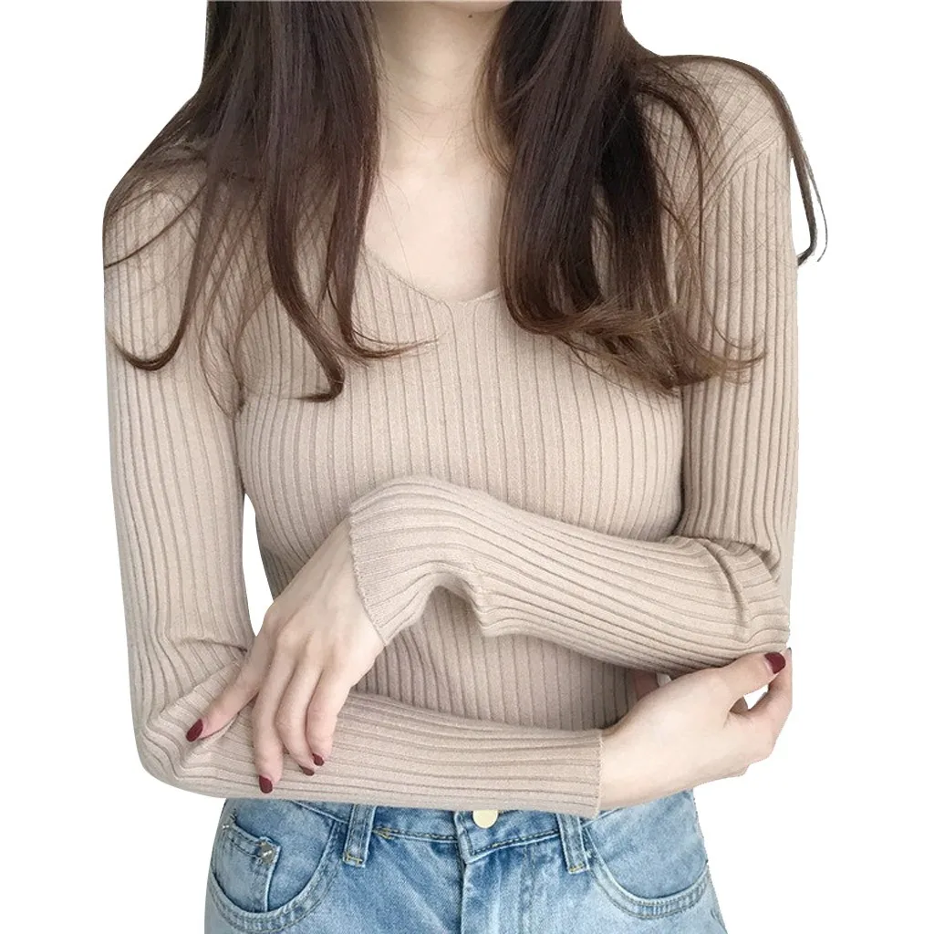 

Ins 2019 Autunm New Fashion Women Casual Ladies Winter Retro V-neck Soft Thin Knitting Sweater Femme Long Sleeve Warm Sweater