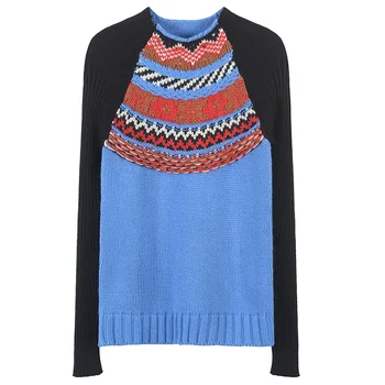 

Women Sweater Slim Fit Striped Knitted Twist Pullovers Contrast Color Top Long Sleeve Jumper Autumn Winter Knitwear