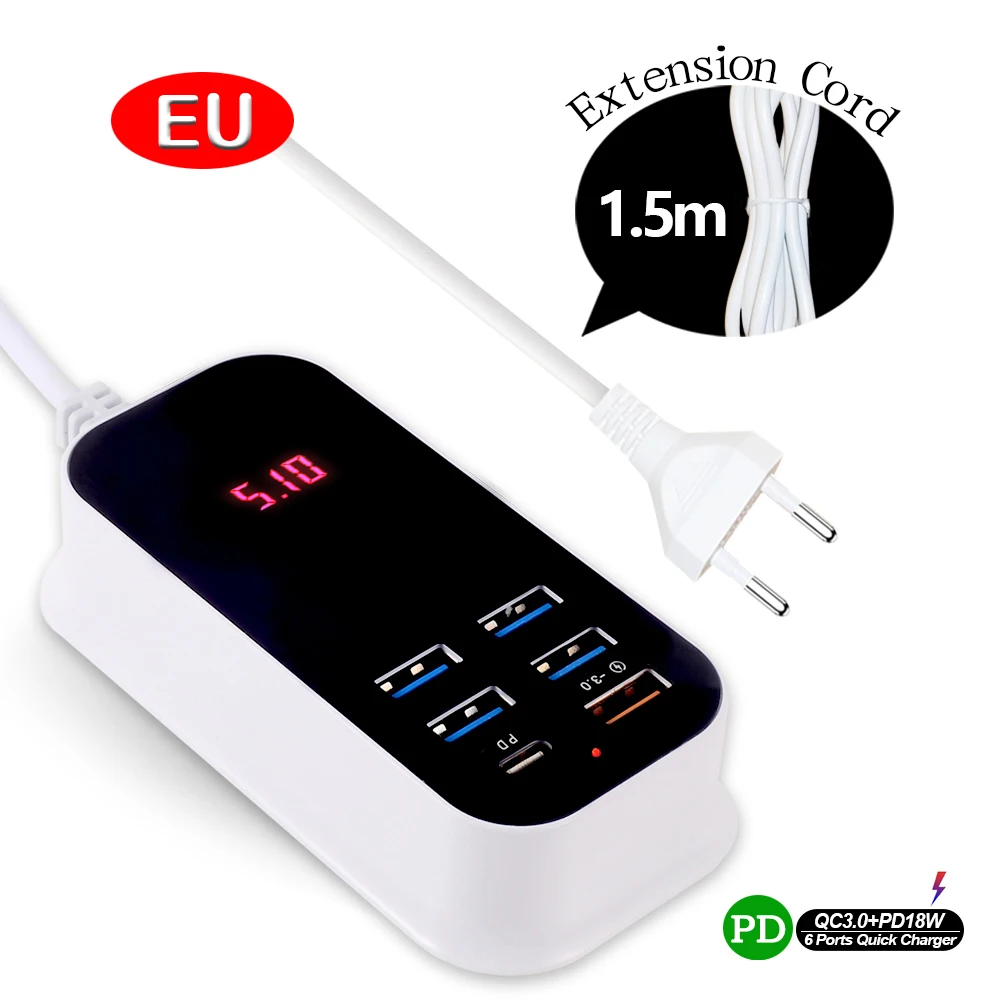 65 watt fast charger PD Fast Charging Multi-Port USB Charger For iPhone iPad Xiaomi Samsung Huawei Charging 5V/3A EU/U.S. Plug Adapter usb c 61w Chargers