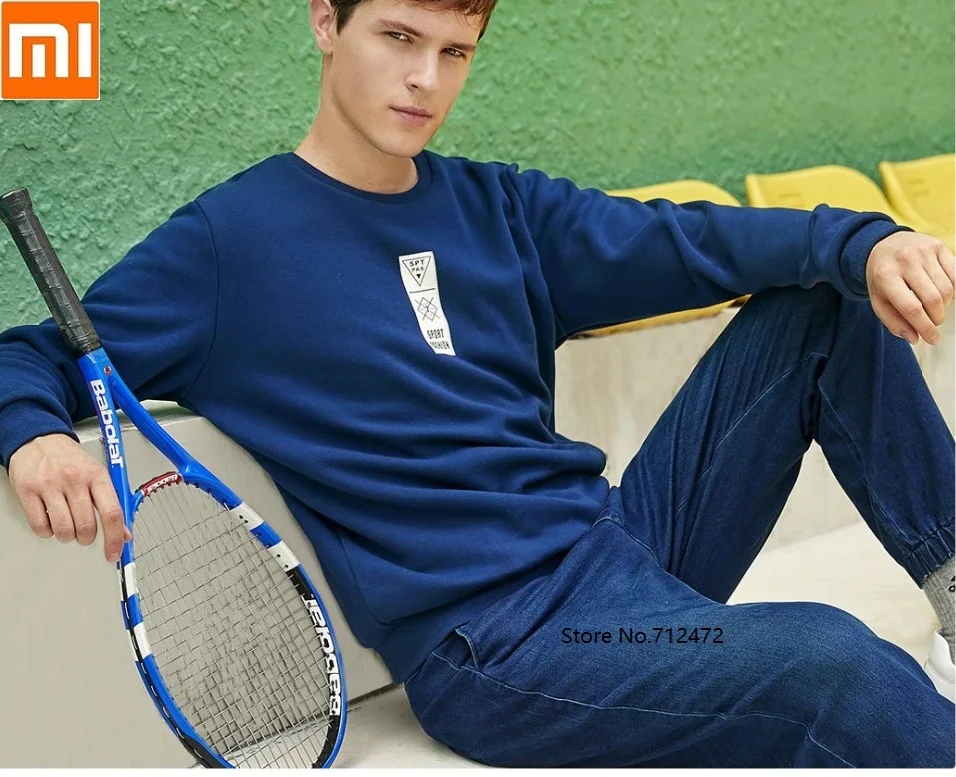 

Xiaomi men Super soft velvet printed round neck Sweatshirt warm thick Long Sleeve Tracksuit Sweat Coat Casual Sportswear