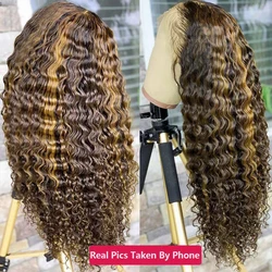 Highlight Wig Human Hair Deep Wave Lace Front Wig Pre Plucked Transparent Lace Frontal Wig For Women Glueless Ship From US