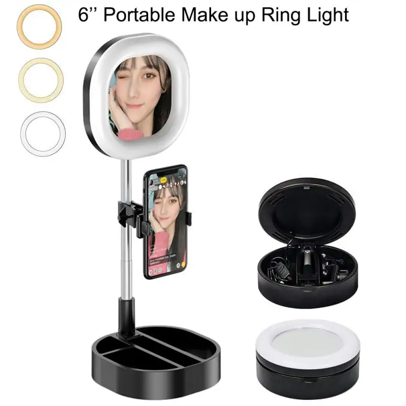 

Phone LED Ring Light Foldable Selfie Ring lamp Dimmable Live Broadcast Video Fill Light Camera Light with stand Phone Holder