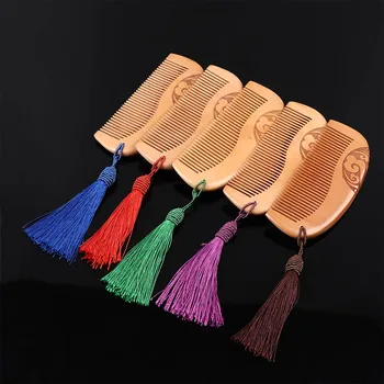 

Wooden Vintage Comb Carved Double Fine Anti-Static Hair Comb With Tassel Hair Brushes Hair Care for Baby Kids Children Gift