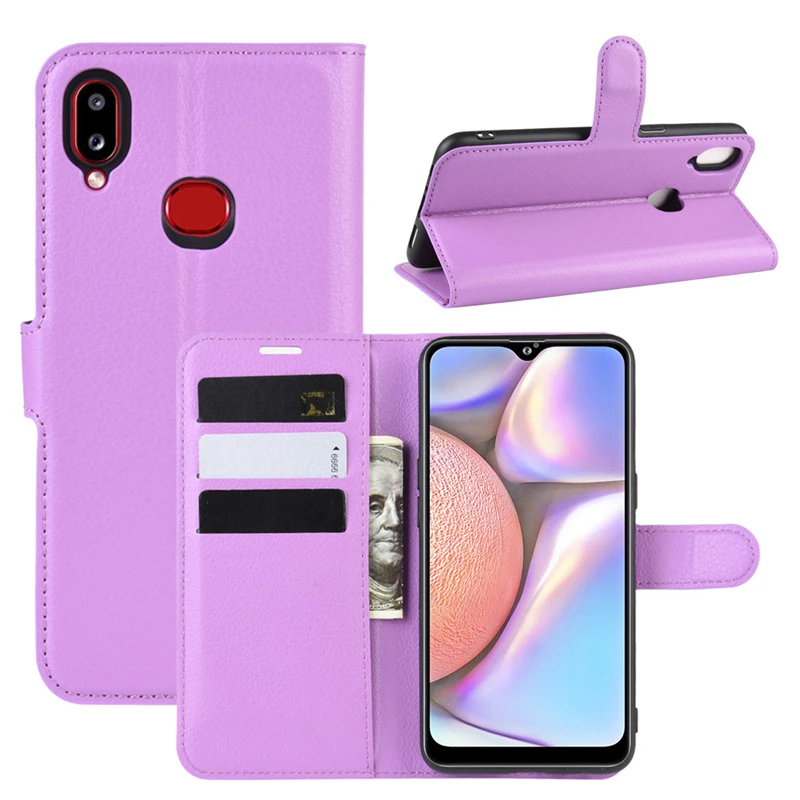 Чехлы для телефонов samsung Galaxy A10s SM-A107F/DS чехол, роскошный флип-Бумажник кожаный чехол-бумажник для samsung Galaxy A10s защитный - Цвет: Purple