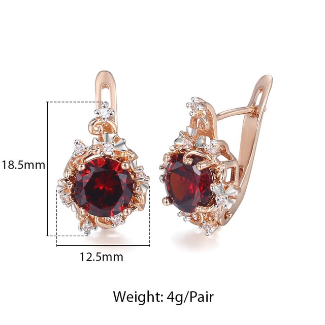Rose Gold Geometry Double Oval Red Stone Drop Dangle Earrings for Women Girls Wedding Jewelry GE349