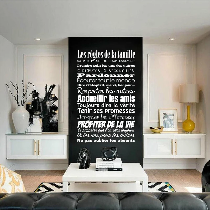 Наклейки французские Семейные правила, виниловые наклейки на стену, художественные фрески, обои для гостиной, украшение дома DW1019