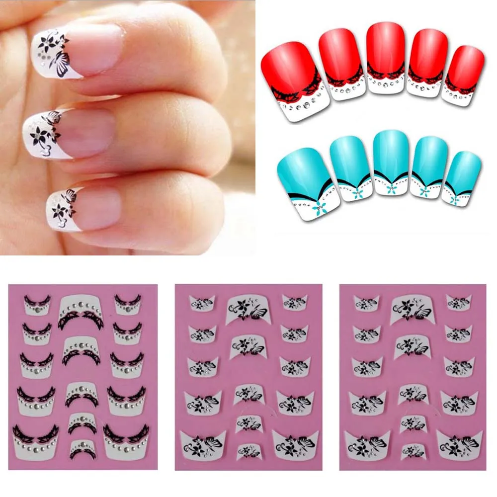ネイルアート3dステッカー語のヒントマニキュア白黒花蝶かわいいブリンブリンクリアクリスタルデザイン Sticker Decal Nail Art 3d Stickersmanicure Design Aliexpress