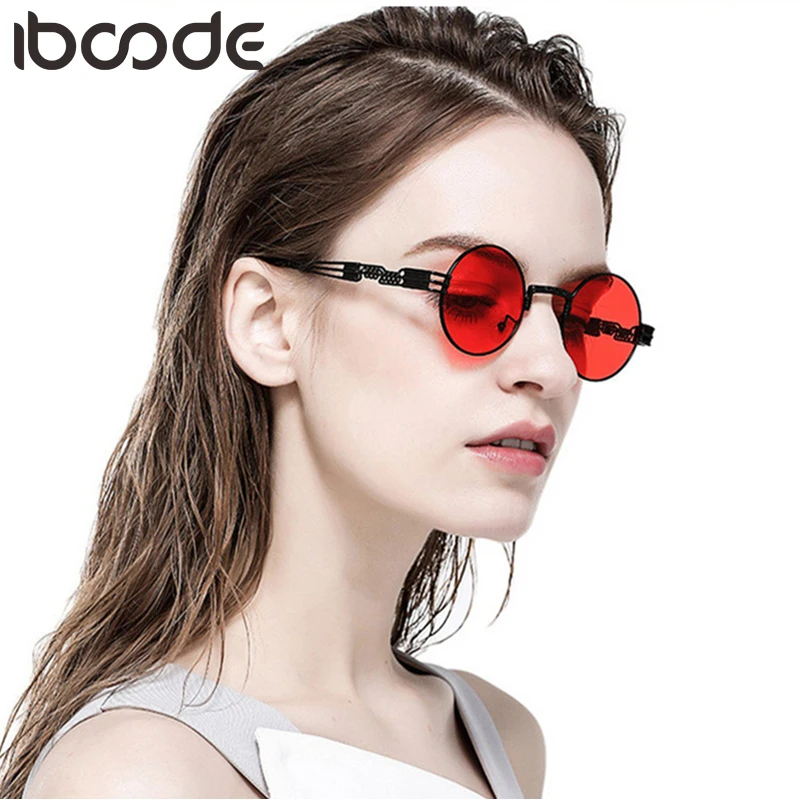 

iboode Vintage Retro Gothic Steampunk Mirror Sunglasses Gold And Black Sun Glasses Vintage Round Circle Men UV Gafas De Sol 2019