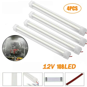 

4PCS Car Interior Light Strip Bar 108 LED 6500K White Strip Lamp with ON/OFF Switch for Truck Caravan Boat Home
