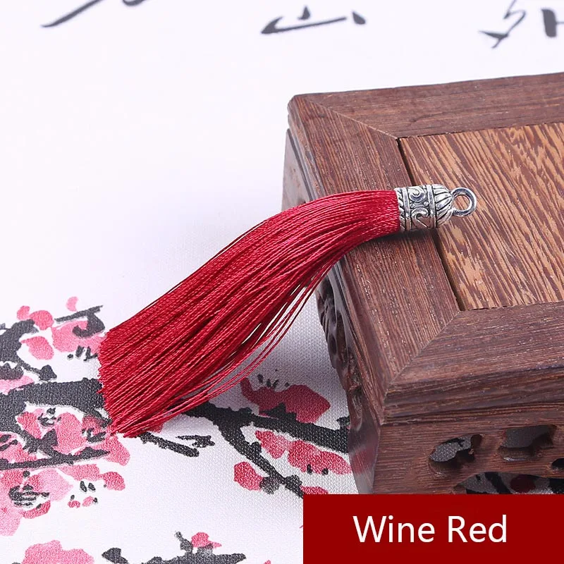 wine red 5 шт./лот 9 см длинные шелковые кисточки шнуры с металлическими колпачками для сережек Подвески кисточки подходят DIY материал для изготовления ювелирных изделий - Цвет: wine red