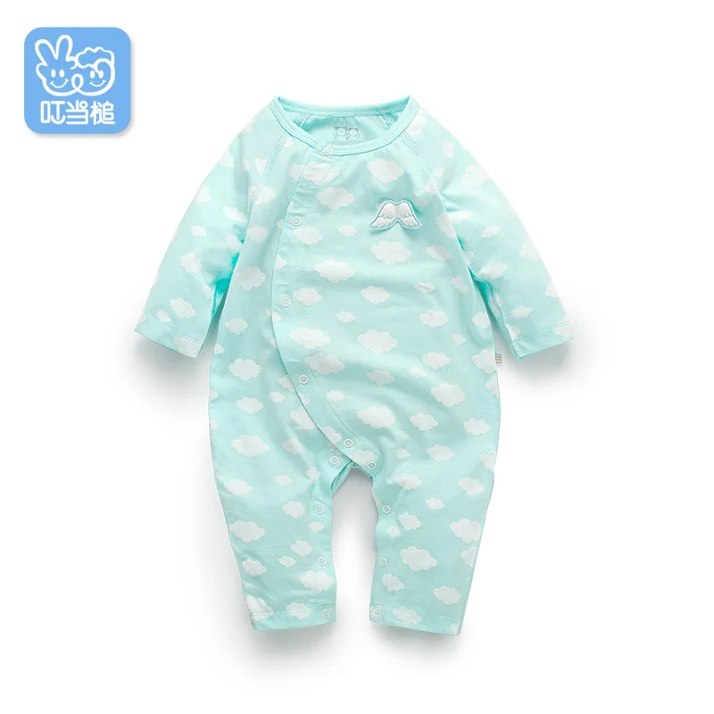 Детская одежда для новорожденных; сезон осень-зима; Хлопковый вязаный детский комбинезон с длинными рукавами; Размер 0-12 месяцев - Цвет: Green clouds