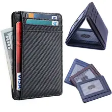 

Slim Carbon Fiber Card Holder Wallets Case Men Black Pocket Leather RFID Block Money Clip Wallet Small Money Bag Male Purses