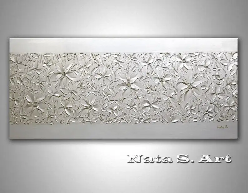 

LARGE Abstract Painting, Modern Wall Art, Painting Abstract, Abstract Textured Art, Metallic Flowers Painting, Home Office