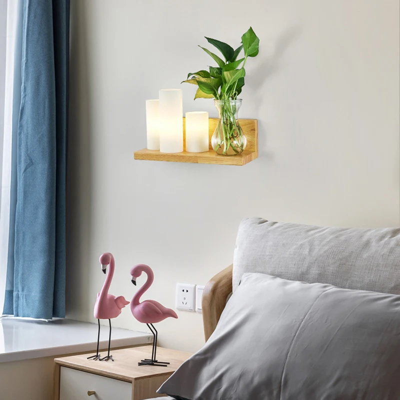 Nordic E27 LED wall lamp modern wood glass sconces lights indoor lighting home decor bedroom living room kitchen decoration