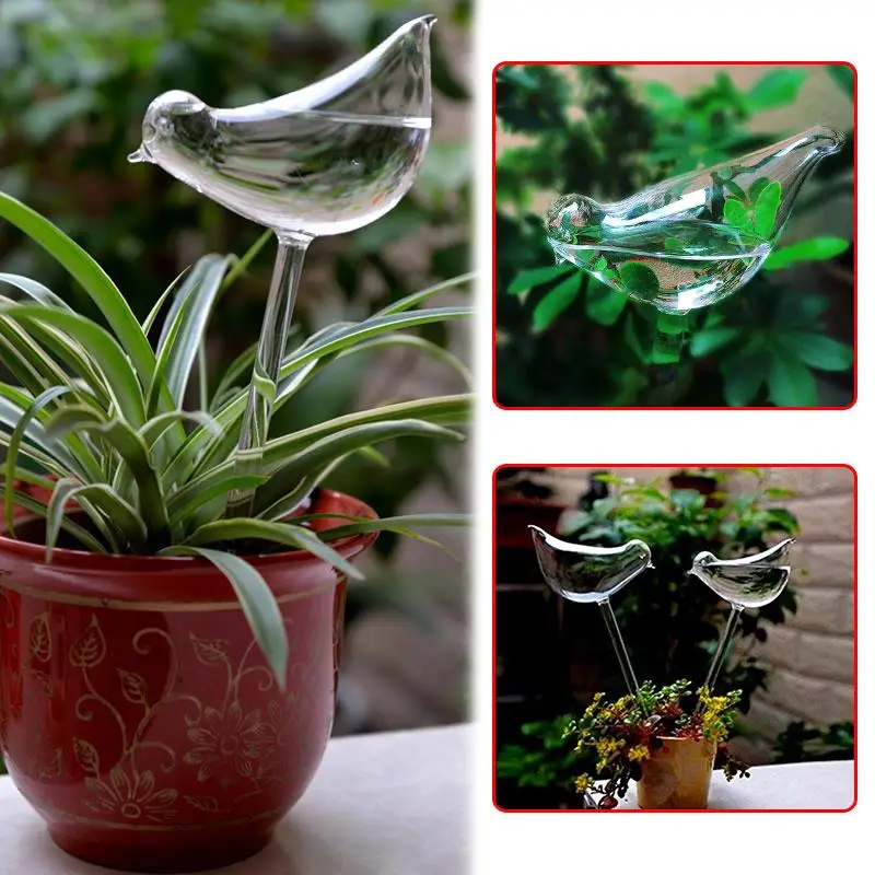 

11*5cm Glass Plant Flower Water Feeder Convenient Clear Glass Bird Shaped Cute for Watering Flower Planter Decor Container