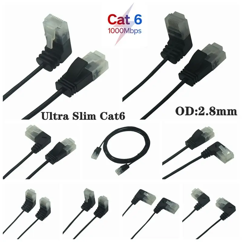 Superfine Ultra Slim Cat6 Ethernet Cable RJ45 Right Left Up Down 90 Degree Angle UTP Network Patch Cord Cat6a Lan Cable 0.25m-3m