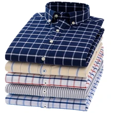 Весна/Осень Топ распродажа темно-синяя клетчатая полосатая оксфордская формальная повседневная рубашка с длинными рукавами Мужская разноцветная одежда для отца среднего возраста