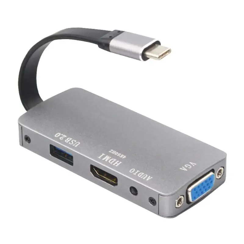 USB C концентратор адаптер usb type C к HDMI 4K VGA 1080P 3,5 мм Портативный высокопроизводительный цифровой чип обработки USB 2,0 сплиттер кабель