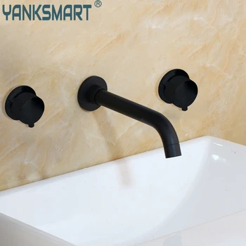 

YANKSMART 3 Pcs Black Wall Mounted Bathroom Faucet Double Handles Control Waterfall Basin Faucet Mixer Tap
