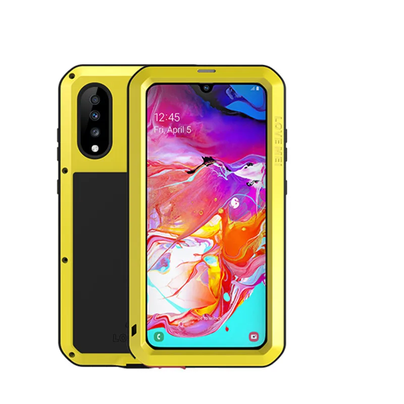 Yellow Phone Case LOVE MEI металлический противоударный военный, повышенная нагрузка протектор жесткий чехол для samsung Galaxy A70 полный корпус пылезащитный бронированный чехол - Цвет: Yellow Phone Case
