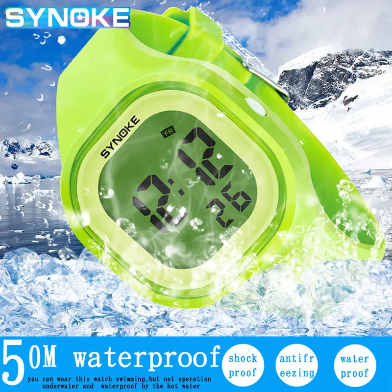 SYNOKE-reloj Digital LED para niños, cronógrafo de pulsera resistente al agua, con alarma, marca de moda