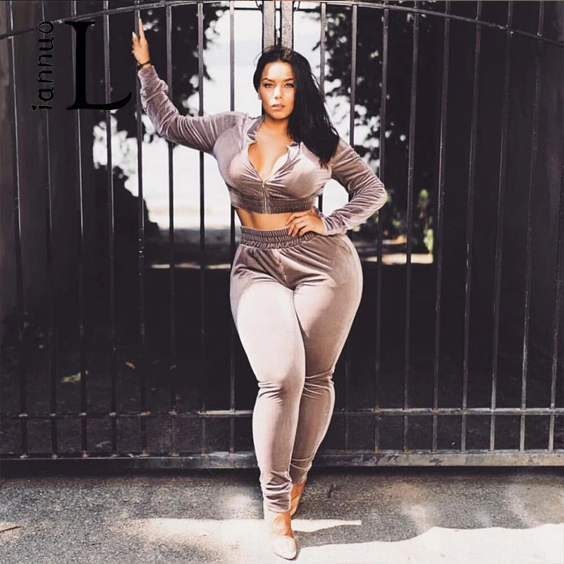 

LIANNUO Women Long Sleeve Velvet Two Piece Sets Jumpsuit Women Autumn V-Neck Casual Sets Women Rompers Warm Sexy Overalls