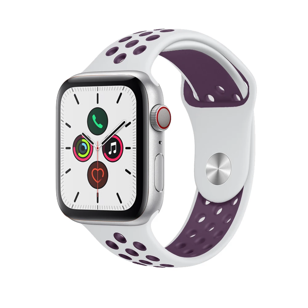 white light purple Силиконовый ремешок для apple watch 5 4 band correa apple watch 44 мм 40 мм 42 мм 38 мм iwatch 5 4 3 2 1 спортивный браслет на запястье - Цвет ремешка: white light purple