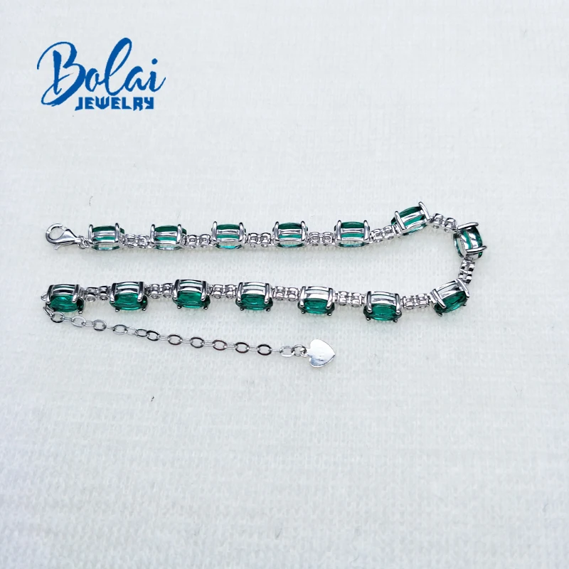 Bolaijewelry, создан нано Изумрудный браслет овальный 5*7 мм драгоценный камень с 925 стерлингового серебра ювелирные украшения для женщин юбилей подарок