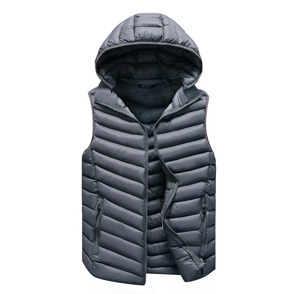 JAYCOSIN Men's Vests Jackets Fashion plus size casual hooded zipper jacket vest autumn male Polyester sleeveless coats pockts - Цвет: Gray