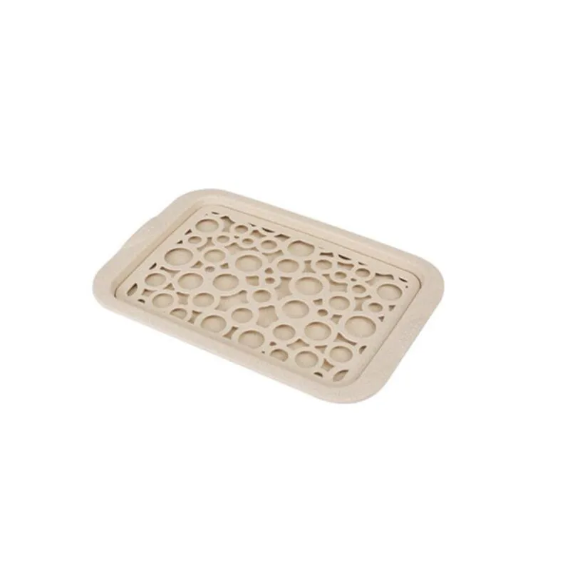 Double Layer Rectangular Plastic Draining Pate Tray Creative Fashion Multifunctional Fruit Plate Desk Kitchen Storage Rack - Цвет: beige