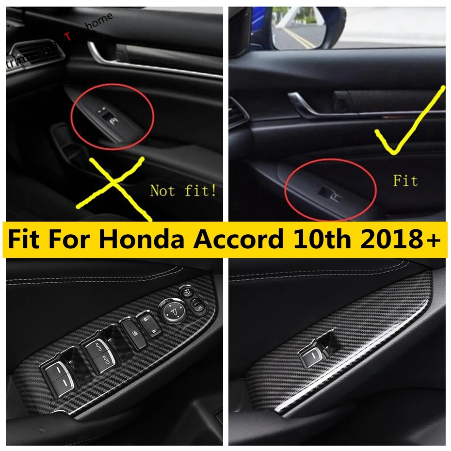 

Yimaautotrims Armrest Window Glass Lift Button Panel ABS Matte / Carbon Fiber Look Cover Trim For Honda Accord 10th 2018 - 2022