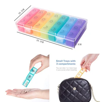 

Plastic Pill Box 7 Rows 21 Grid Seven Color Pill Box Travel Classification Sub-box Pill Box Health Small Pill Box