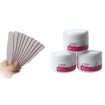 

3 x Acrylic Crystal Powder for Nail Nail Art Deco Pink & 10 Pcs Nail Art Sanding Buffer Buffing Manicure