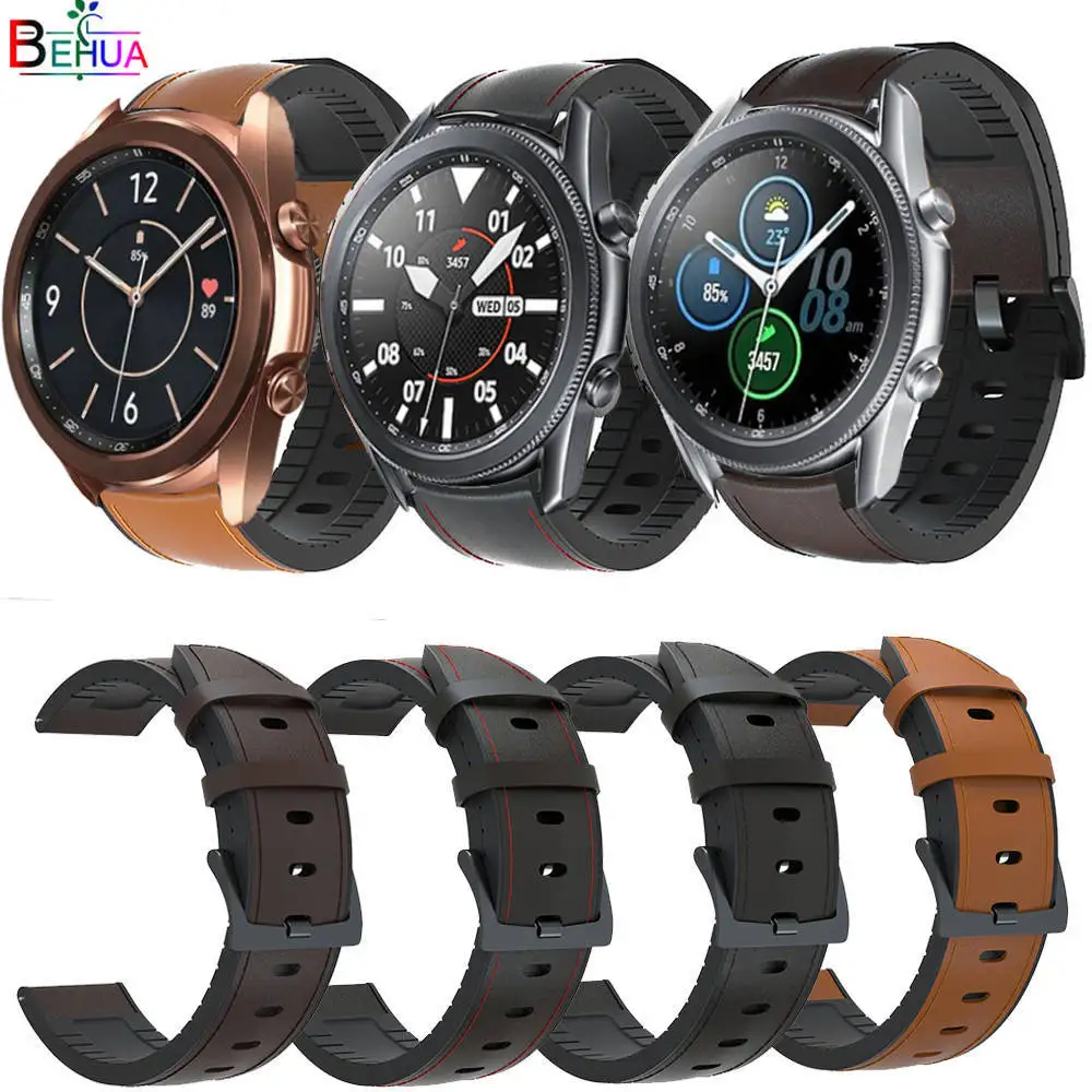 

20mm 22mm silicone +Leather Straps Watchband Wristband for Samsung Galaxy Watch 3 45mm 41mm Wriststrap Quick Releas bracelet new
