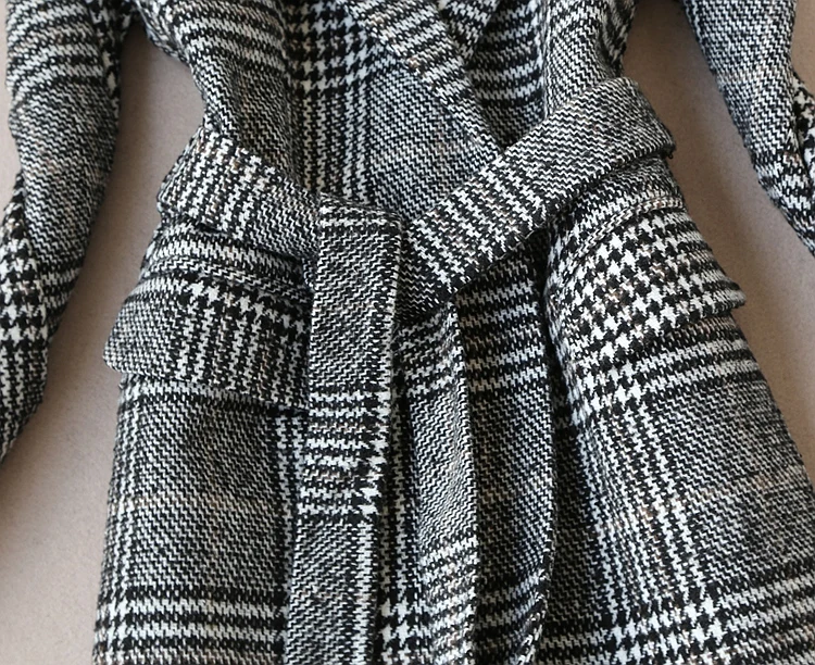 Высококачественная зимняя женская куртка, женское длинное плотное пальто, шерстяная ветровка, темпераментное Женское пальто, элегантное шерстяное пальто в клетку