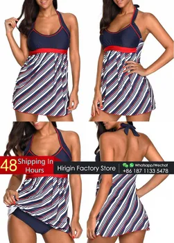 

Plus Szie Swimwear Women 2019 Stripes Patchwork Bikini Sexy Dress Tankini Women Push Up Padded Women Bathing Suit Swimming Suit