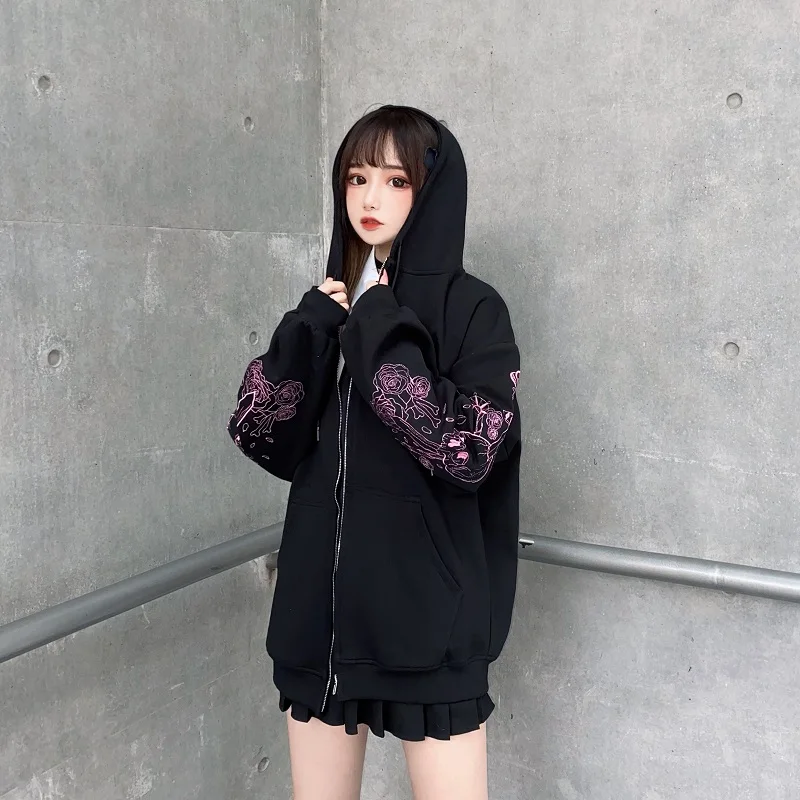 sweatshirts Harajuku Preppy Style Embroidered Hoodies Women Autumn Winter Vintage Punk Coats Loose Baseball Long Sleeve Hooded Sweatshirts sweatshirts for women